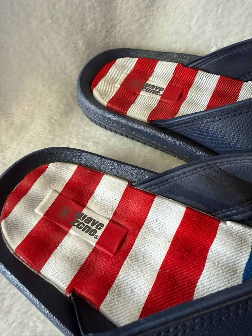 Men's Navy Blue Patriotic Flip-Flop Sandals Stars & Stripes Size 9 Wave Zone